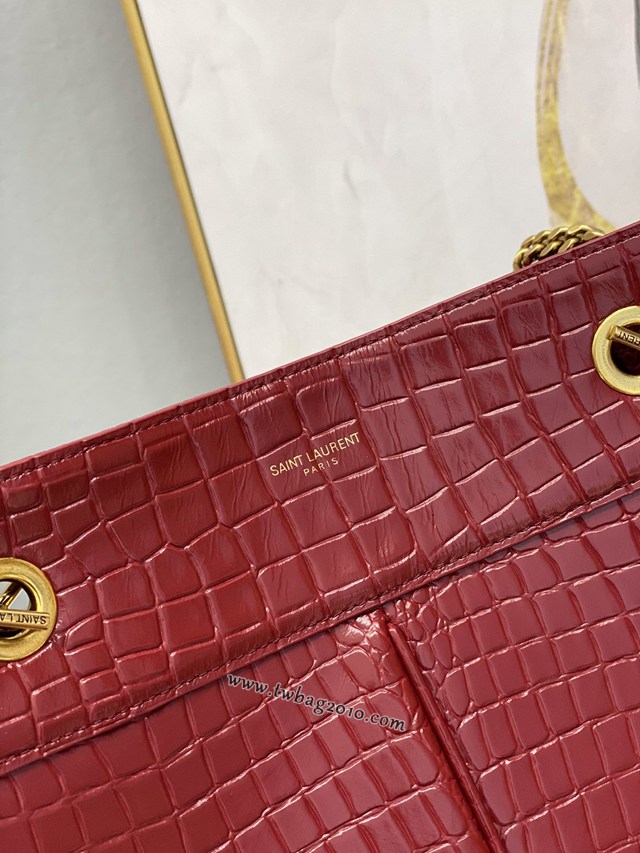 YSL专柜款女包 聖羅蘭經典款CLAUDE鱷魚紋壓印皮革購物包 640281  jjh1122